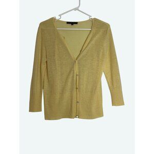Antonio Melani Cashmere 2-Piece Cardigan Cami Set Yellow Mother of Pearl Buttons